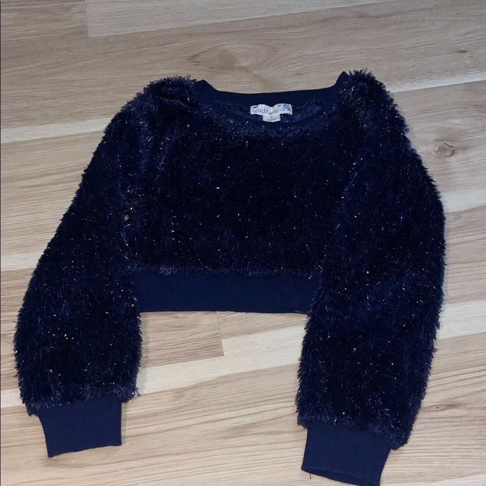 Knitworks Navy Fuzzy Sweater (Crop Style)